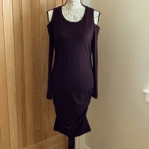 NWT! Sundry LS, cold shoulder, jersey dress w/ ruching on both sides. Burgundy 2